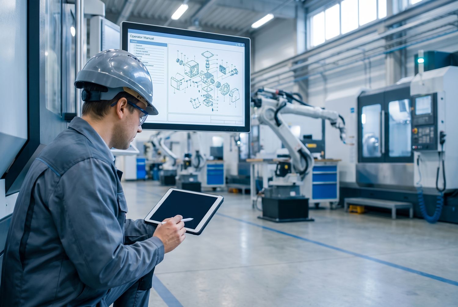 Technical writer documenting industrial manufacturing equipment